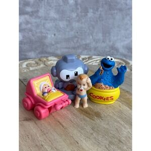 Vintage Cookie Monster Robot Baby Stroller Small Toy Figure Lot 4pc Mixed Brands